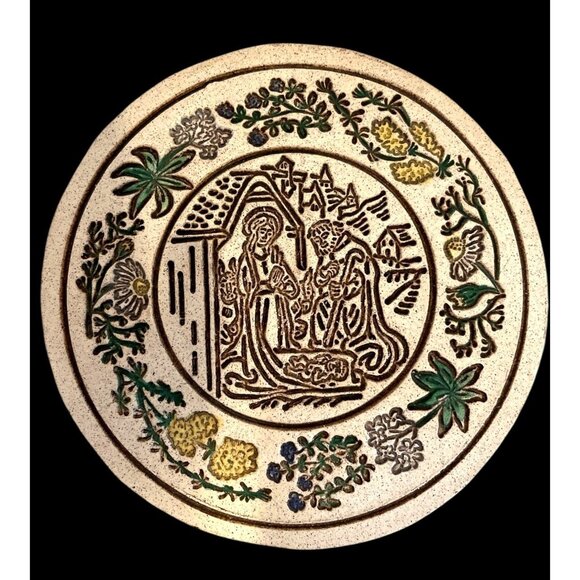 Amaranth Stoneware Ltd. Handcrafted Nativity Themed Ceramic Trivet With 15th Cen - Picture 1 of 10